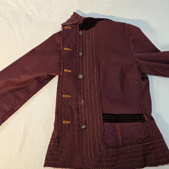 JOHNNY WAS Grunge BURGANDY Frayed Raw Edge Hem Utility Jacket Size L New NO Tag! - Picture 8 of 16